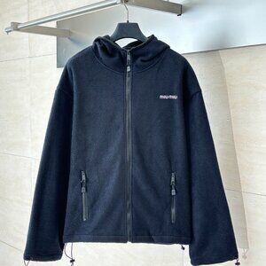Miu Miu Navy Fleece Hooded Zip-Up Jacket Sz M